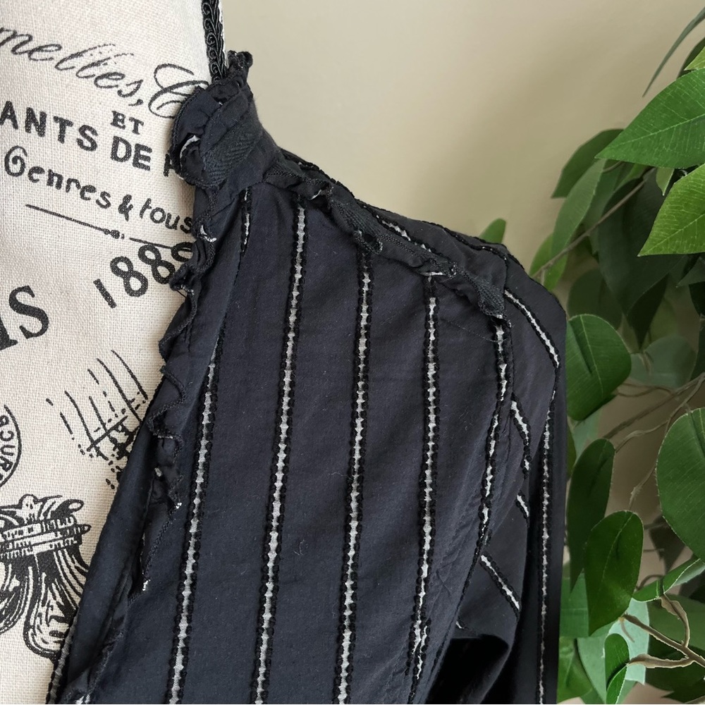 Zara Basic Stripe Tie-Front Button Down Top Black… - image 2